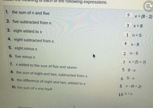 Match the meaning of each of the following expressions help-example-1