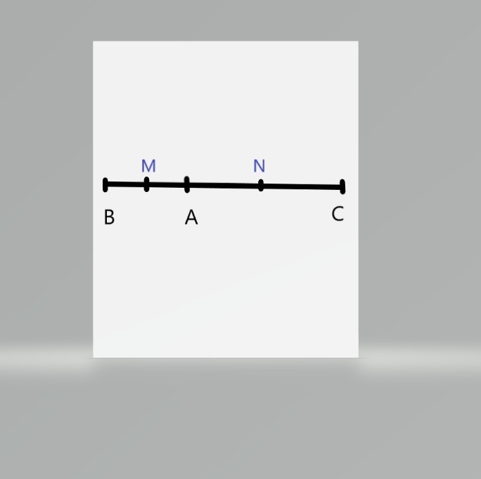 Points A,B, and C are collinear. Points M and N are the midpoints of segments AB and-example-1