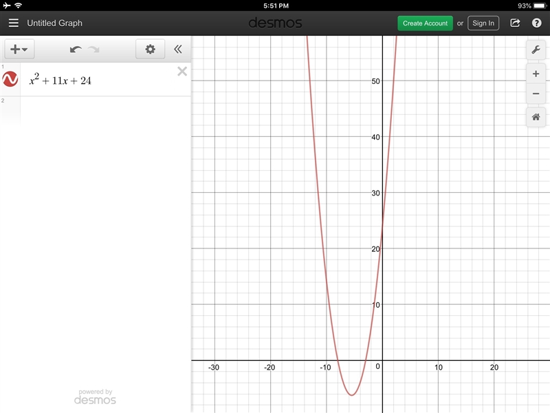 What does x2 + 11x + 24 look like on a graph-example-1