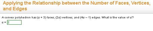 A convex polyhedron has (a + 3) faces, (2a) vertices, and (4a – 1) edges. What is-example-1