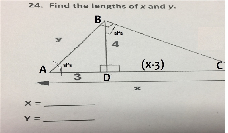 Find the lengths of x and y.-example-1