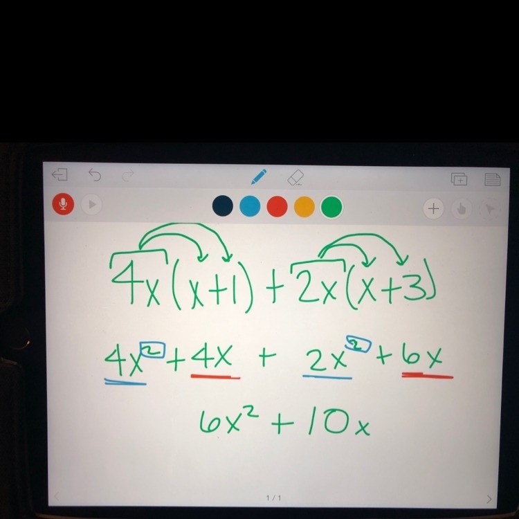 Simplifying and combing like terms : 4x(x+1)+2x(x+3)-example-1