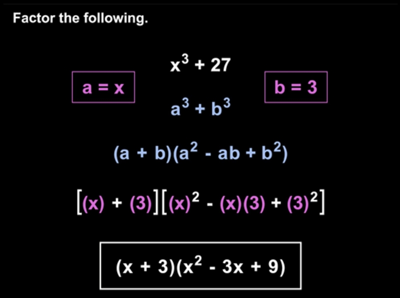 If x+3 is one factor of x^3 +27 what is the other factor-example-1