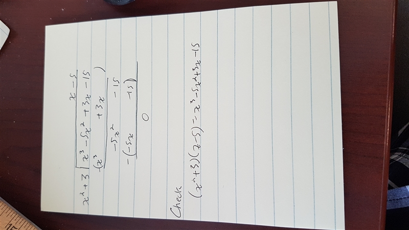 The are of a rectangle is (x^3-5x^2+3x-15), and the width is (x^2+3). If area=length-example-1