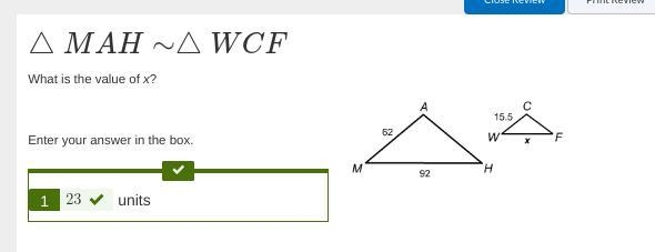 △MAH∼△WCF . What is the value of x? Enter your answer in the box.-example-1