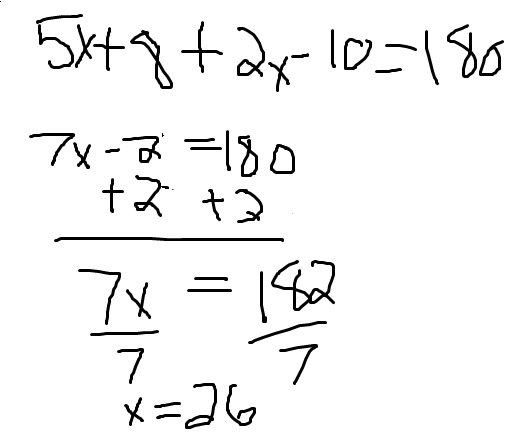 Given that ∠ABC and ∠DEF are both supplementary to ∠GHI, and ∠GHI = 2x -10. Find the-example-1