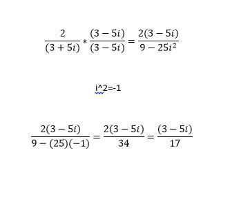 How can we eliminate an imaginary from the denominator? Simplify 2/(3+5i) to demonstrate-example-1