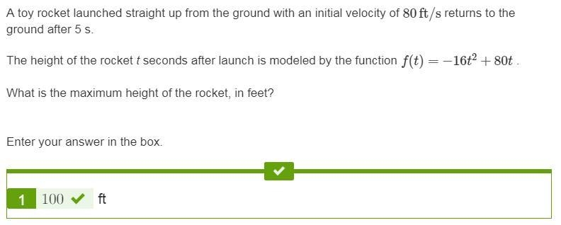 A toy rocket launched straight up from the ground with an initial velocity of 80 ft-example-1