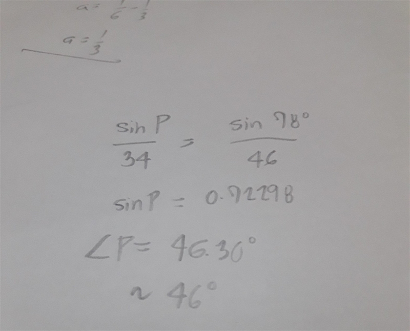 What is the measure of ∠P, to the nearest degree? 44° 46° 58° 72°-example-1