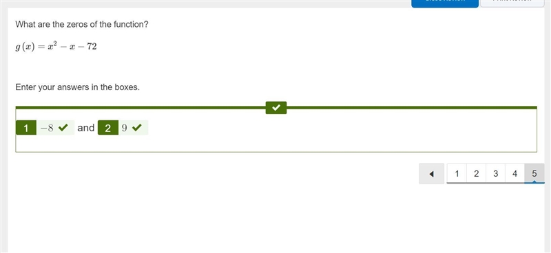 What are the zeros of the function? g(x)=x2−x−72 Enter your answers in the boxes. and-example-1