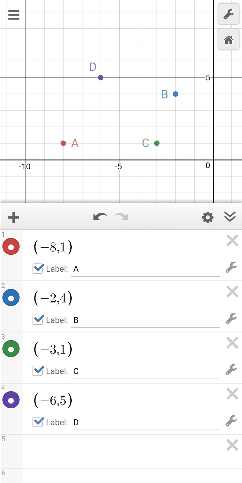 A, B, C, and D have the coordinates (-8, 1), (-2, 4), (-3, -1), and (-6, 5), respectively-example-1