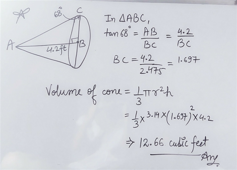 Find the volume of the cone & round to two decimal places. Thanks! :)-example-1