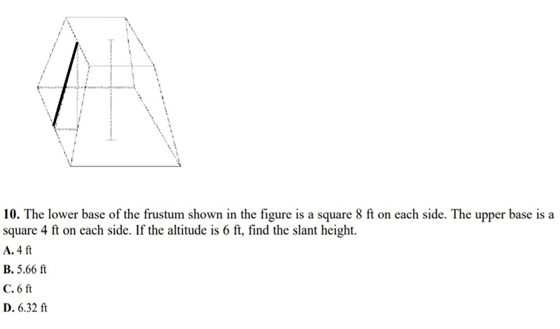 The lower base of the frustum shown in the figure is a square 8 ft on each side. The-example-1