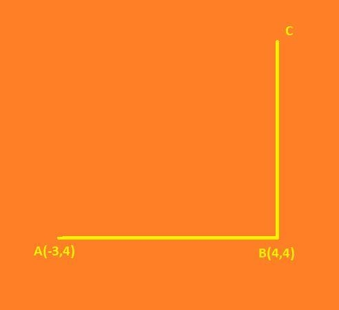 Line AB and BC for a right angle at point B. If A(-3,4) and B(4,4) what is the equation-example-1