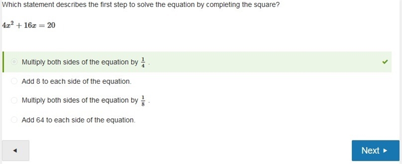 Which statement describes the first step to solve the equation by completing the square-example-1