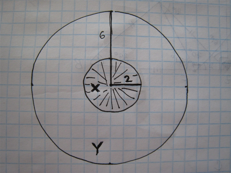 . An archery target is shown. The radius of region X is 2 ft and the radius of the-example-1