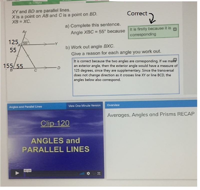 Question B work out angle BXC give reason for each angle you work out.-example-1