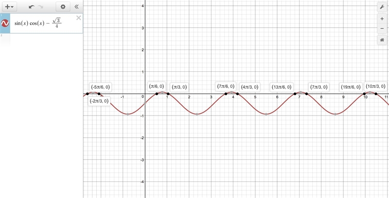 What are solutions to the equation sinx cosx = square root 3 over4-example-1