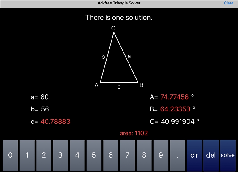 A triangle has an area of 1102 m², and two of the sides of the triangle have lengths-example-1