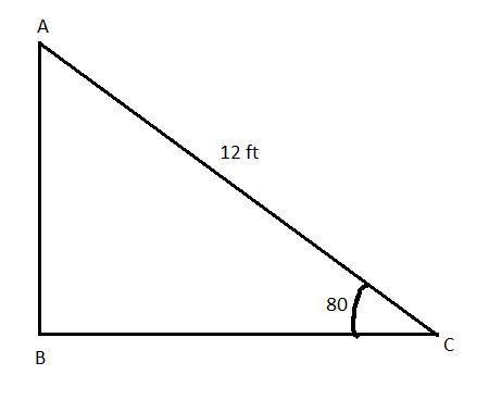 a 12-ft-long ladder is leaning against a wall and makes an 80 degree angle with the-example-1