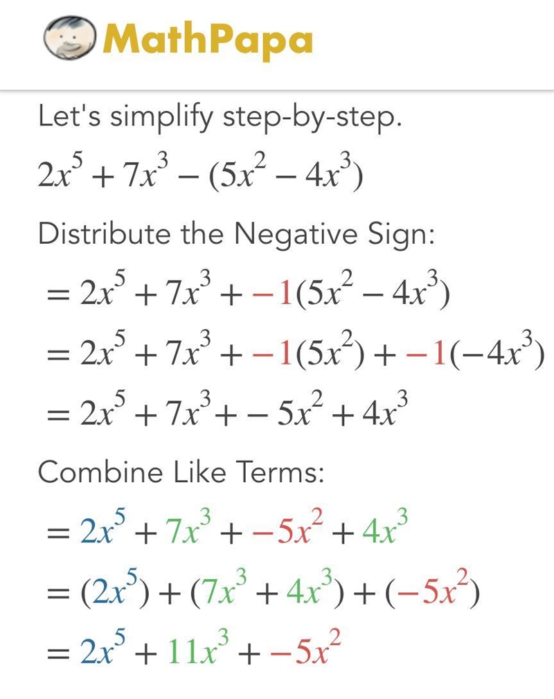 Which expression is equivalent to (2x^5+7x^3)-(5x^2-4x^3)-example-1