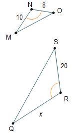 What value of x will make ONM similar SRQ by the SAS similarity theorem? 16 20 25 50-example-1