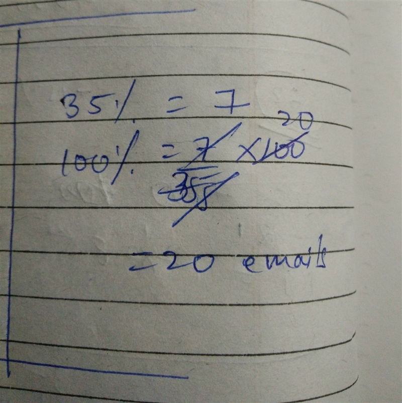 Jim has answered 7 e-mails this is 35% of the e-mails he must answer how many emails-example-1