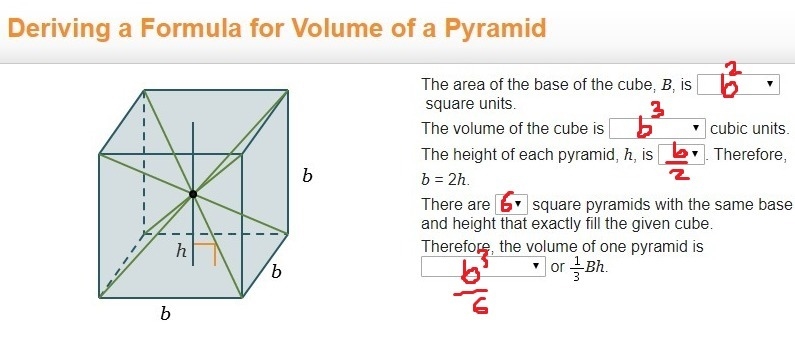 The area of the base of the cube, B, is square units. The volume of the cube is ___ square-example-1