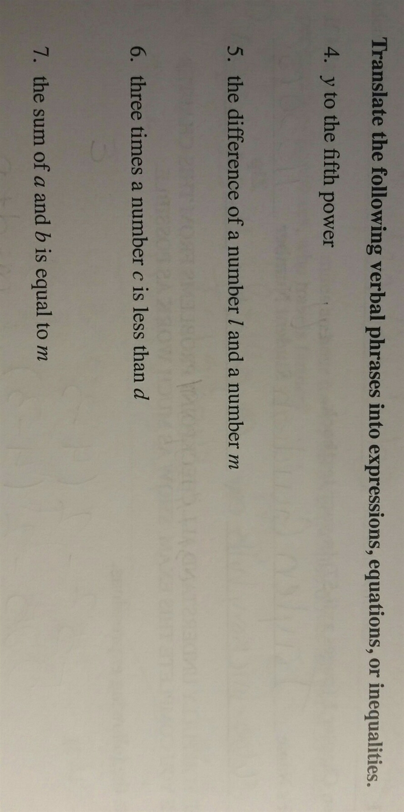 Translate the following verbal phrases into Expressions, equations, or inequalities-example-1