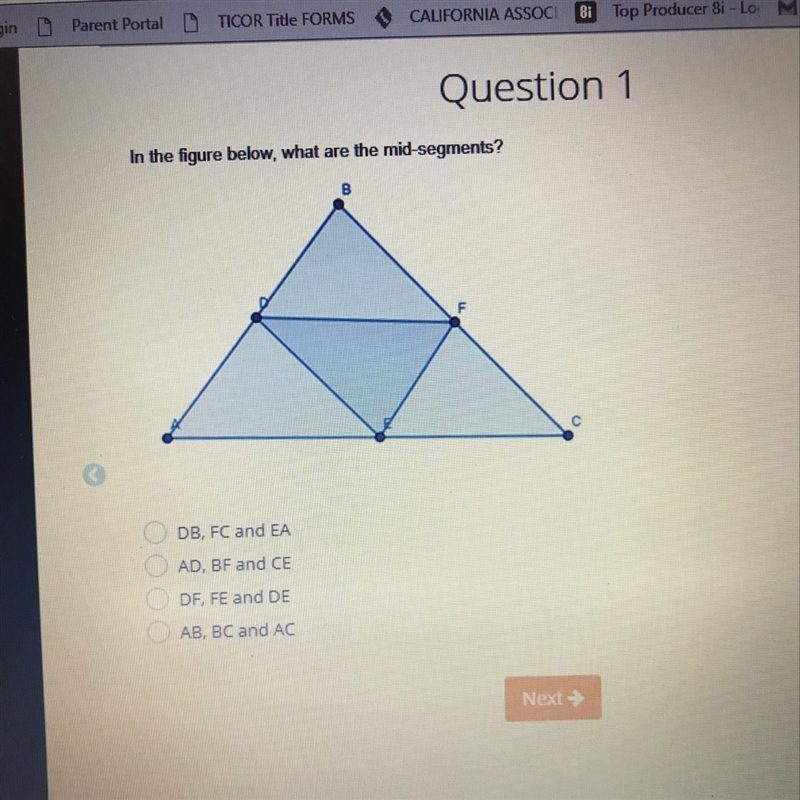 In the figure below what are the mid segments-example-1