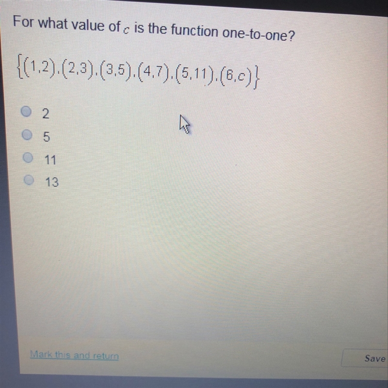 For what value of “c” is the function one-to-one?-example-1