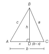 Which equation below is a true statement about △ABC? A. x = b-acosC B. cosC = h/a-example-1