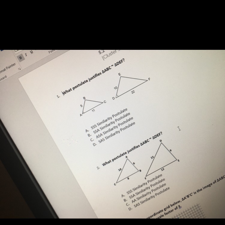 geometry question(s) on triangle similarity, please help, i’d really appreciate it-example-1