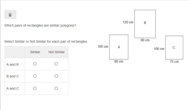 Which pairs of rectangles are similar polygons? Select Similar or Not Similar for-example-1