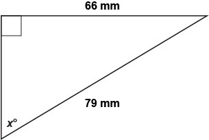 In this triangle, what is the value of x? Enter your answer, rounded to the nearest-example-1