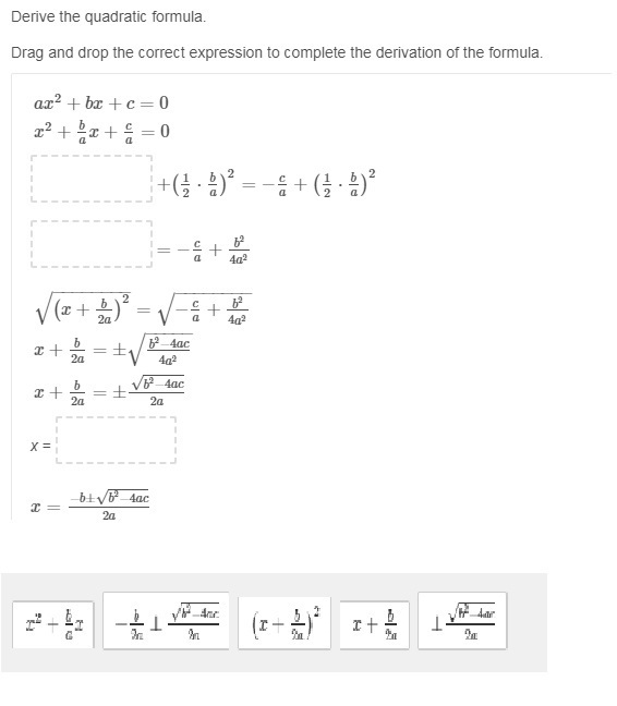 Drag and drop the correct expression to complete the derivation of the formula.-example-1