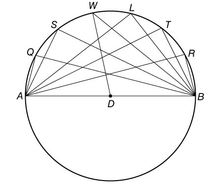 Use the diagram to find the measure of each of the angles. AQB 180 > x > 90 x-example-1