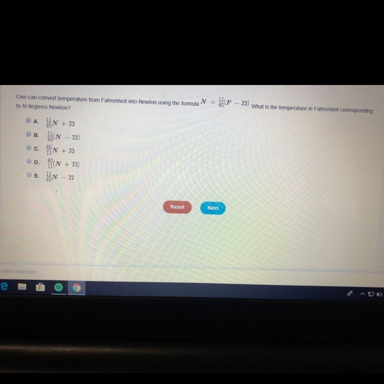 One can convert temperature from Fahrenheit into Newton using the formula N=11/60(F-example-1