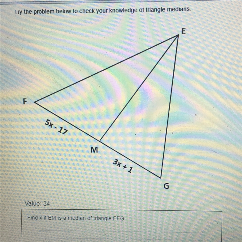 Find x if EM is a median of triangle EFG.-example-1