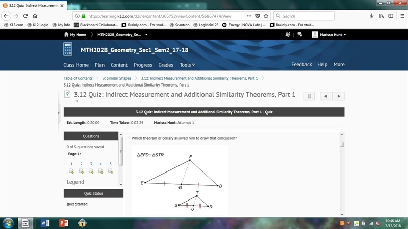 After examining the figure shown here, Daniel determines that FG/TU= EF/ST wich theorem-example-1