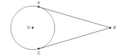 Segment AB and segment BC are tangent to circle D. Find x if segment AB = -x + 6 and-example-1