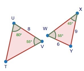 Are the two triangles below similar? (My guess is C) A: No, because there are not-example-1