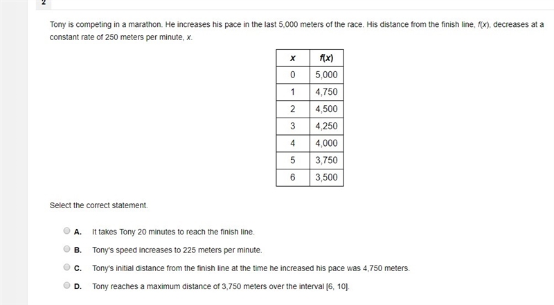 Tony is competing in a marathon. He increases his pace in the last 5,000 meters of-example-1