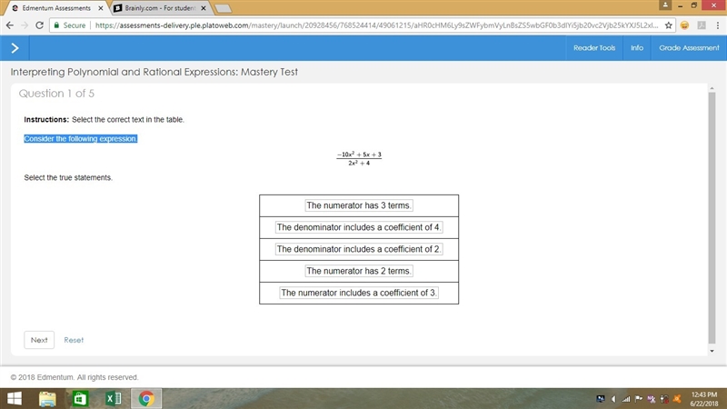 Consider the following expression 10x^2 + 5x +3-example-1