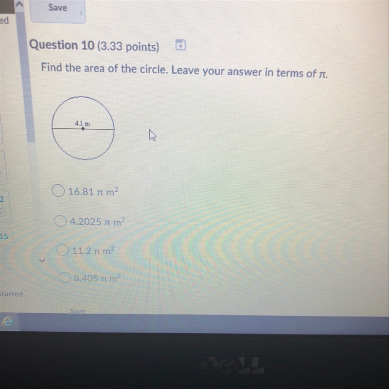 Find he area of the circle. Leave your answer in terms of pie.-example-1