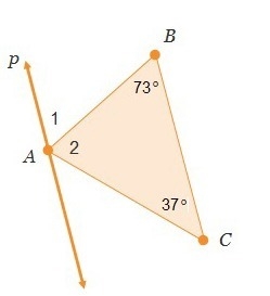 Line p is parallel to side BC. What is the measure of angle 1 in degrees?-example-1