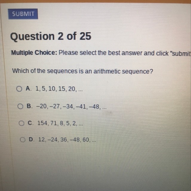 Which of the sequence is an arithmetic sequence??-example-1