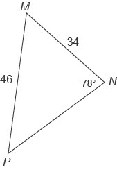 What is the measure of ∠P, to the nearest degree? 44° 46° 58° 72°-example-1