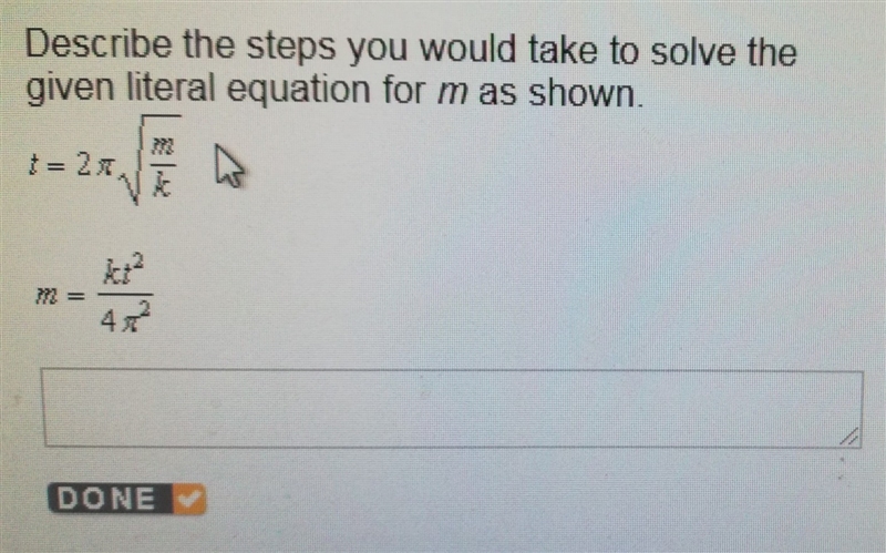 Describe the steps you would take to solve the given literal equation for m as shown-example-1