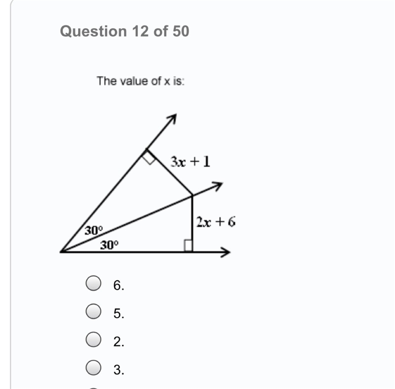 The value of x is: A. 6 B. 5 C. 2 D. 3 E. 4-example-1